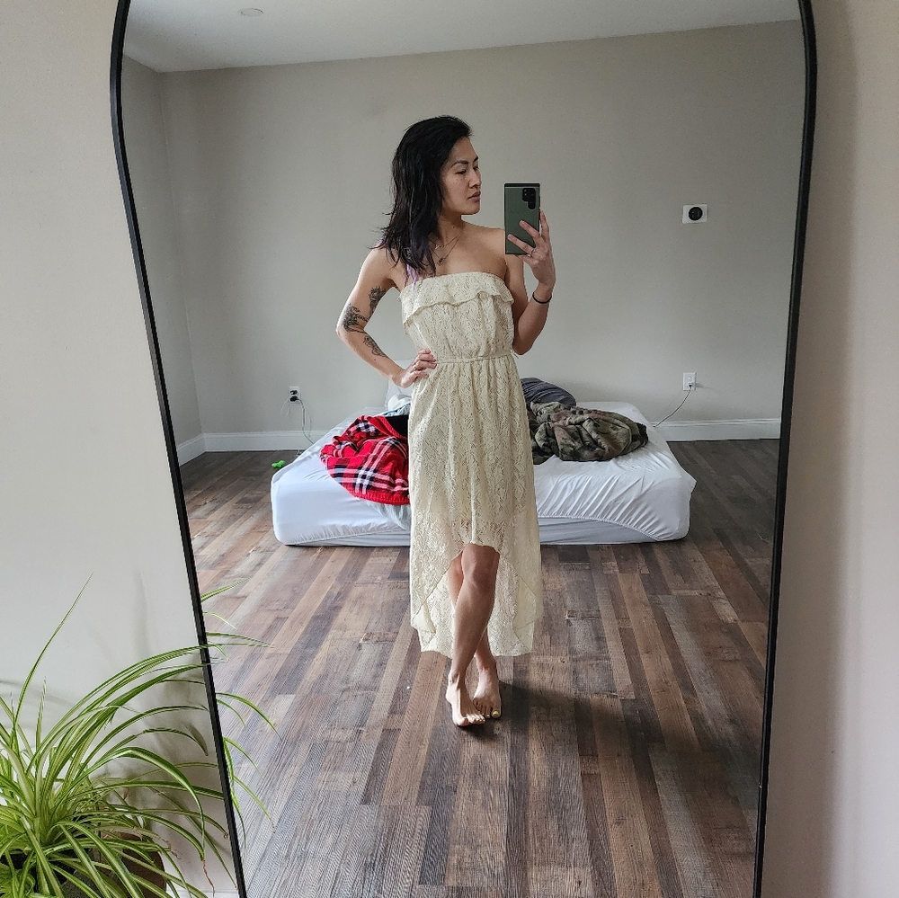 Summer high low lace crochet strapless dress